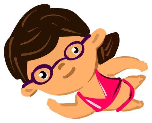Swimming kid with glasses